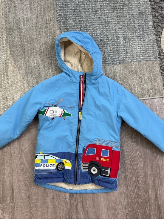 Mini Boden Other - Mini Boden Boys Vehicle Appliqué Jacket Fire Truck Police Sherpa Lined Coat 6-7Y